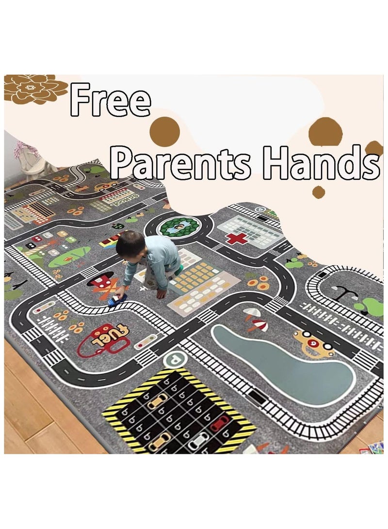 Kids Carpet Playmat for Race Cars & Toys, Car Rug City Life Traffic Road Playroom Mat Kids Rugs [Cars not Included] - Image 3