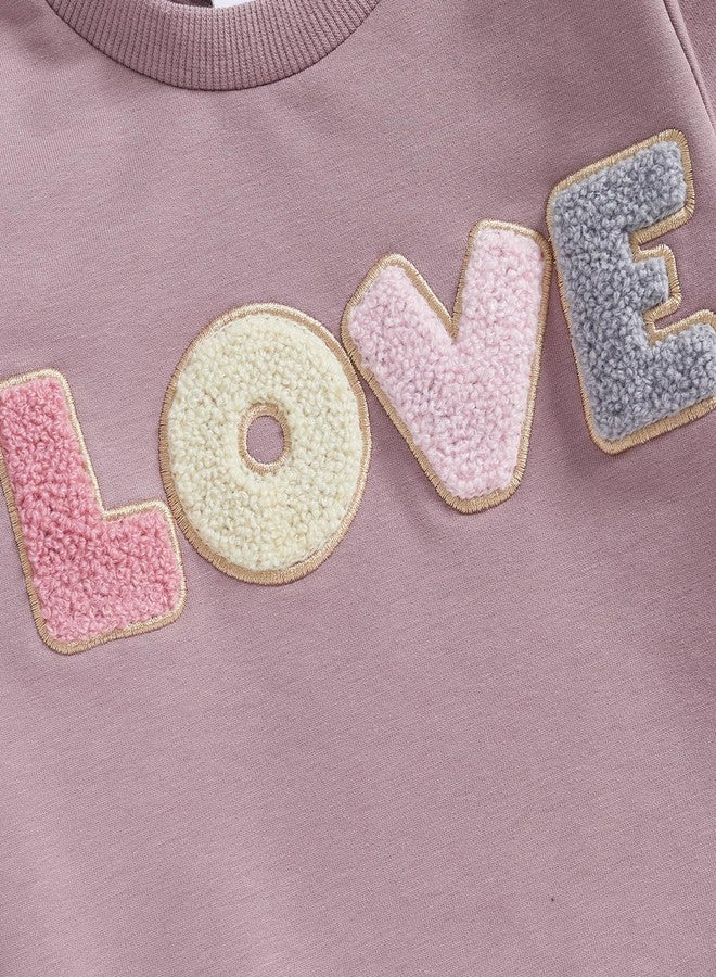 Socutebabe Toddler Valentines Outfits Baby Girl Clothes Love Embroidery Long Sleeve Crewneck Sweatshirts Pullovers (Purple, 2-3 Years) - Image 5
