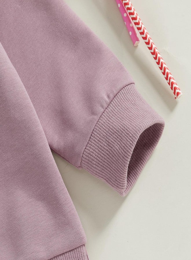 Socutebabe Toddler Valentines Outfits Baby Girl Clothes Love Embroidery Long Sleeve Crewneck Sweatshirts Pullovers (Purple, 2-3 Years) - Image 2