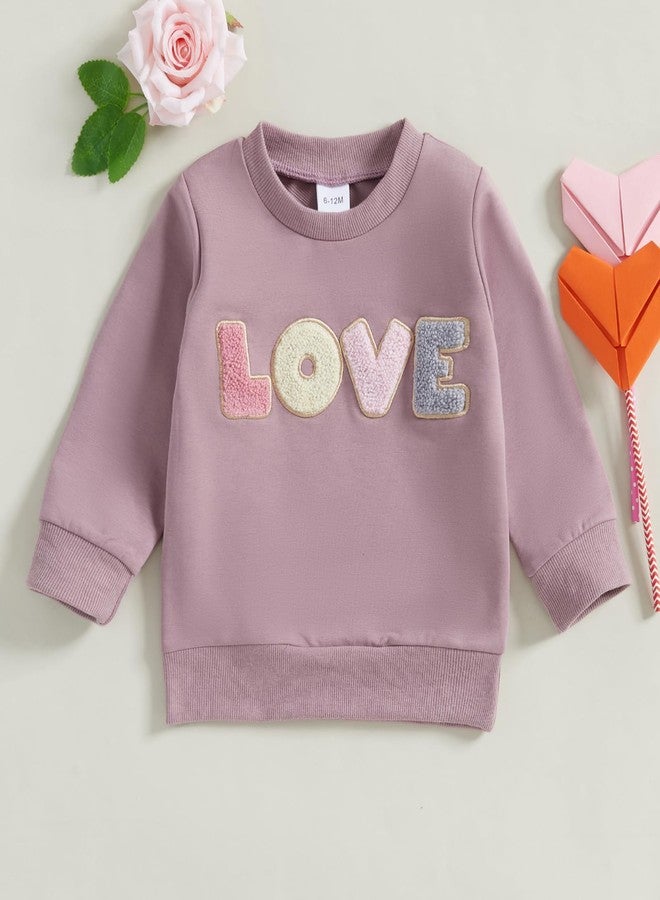 Socutebabe Toddler Valentines Outfits Baby Girl Clothes Love Embroidery Long Sleeve Crewneck Sweatshirts Pullovers (Purple, 2-3 Years) - Image 3
