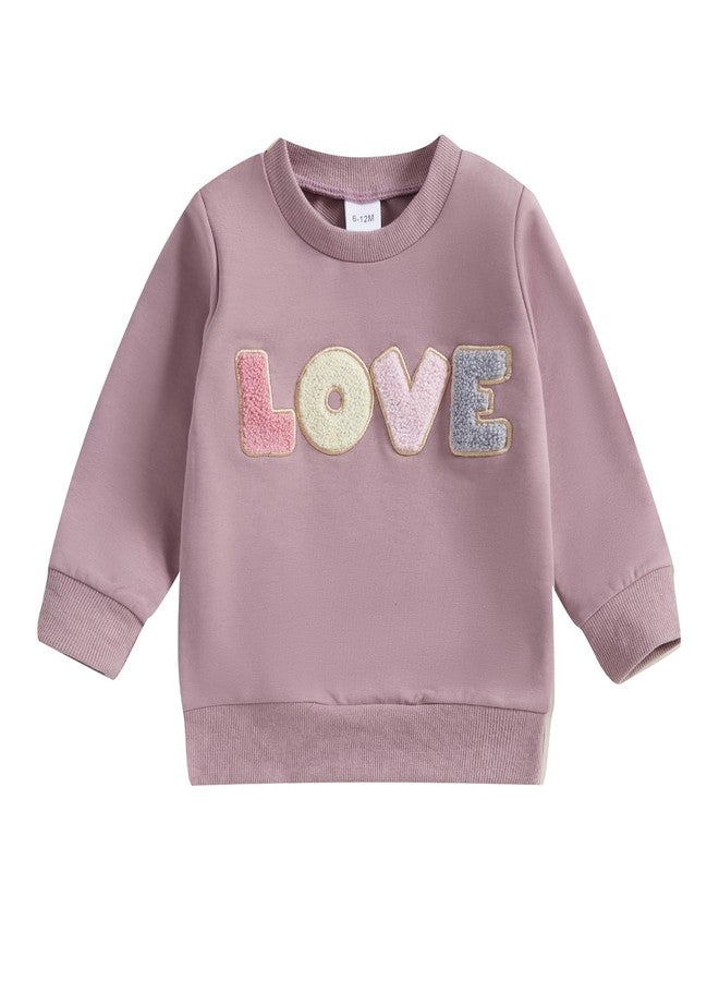 Socutebabe Toddler Valentines Outfits Baby Girl Clothes Love Embroidery Long Sleeve Crewneck Sweatshirts Pullovers (Purple, 2-3 Years) - Image 1