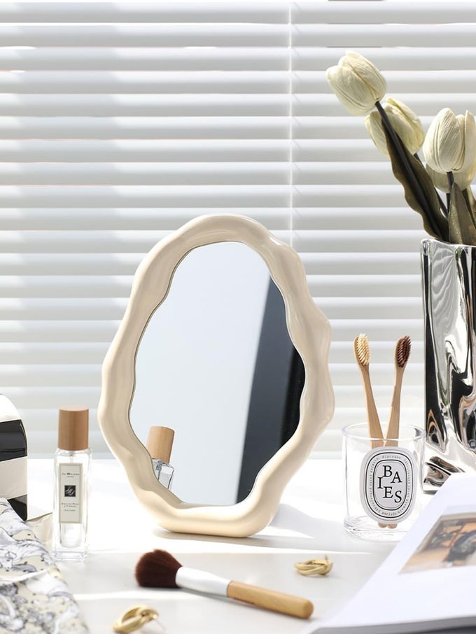 CLOUD MAKEUP MIRRORS FOR DESK TABLETOP VANITY MIRROR HANGING WALL MIRRORS DESK MIRROR WITH ADJUSTABLE BRACKET DECOR AESTHETIC MIRRORS FOR OFFICE LIVING ROOM BEDROOM WHITE