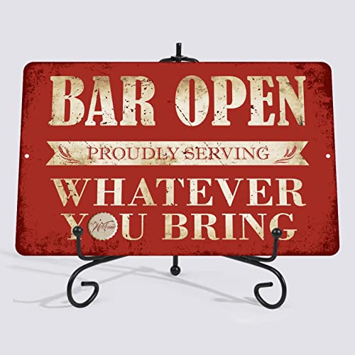 Yniaun Decor Vintage Bar Sign Decor Funny Bar Open Metal Signs for Home Bar Man Cave Decor Gifts - 8 X 12 Inches Indoor & Outdoor - Proudly Serving Whatever You Bring - Image 2
