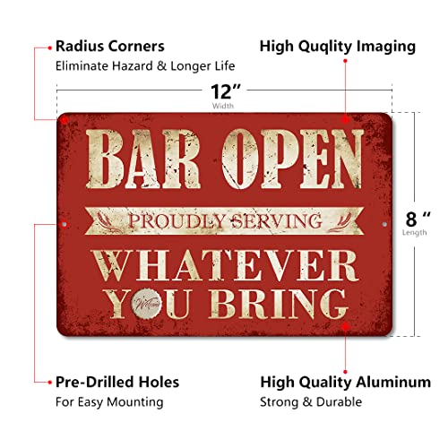 Yniaun Decor Vintage Bar Sign Decor Funny Bar Open Metal Signs for Home Bar Man Cave Decor Gifts - 8 X 12 Inches Indoor & Outdoor - Proudly Serving Whatever You Bring - Image 3