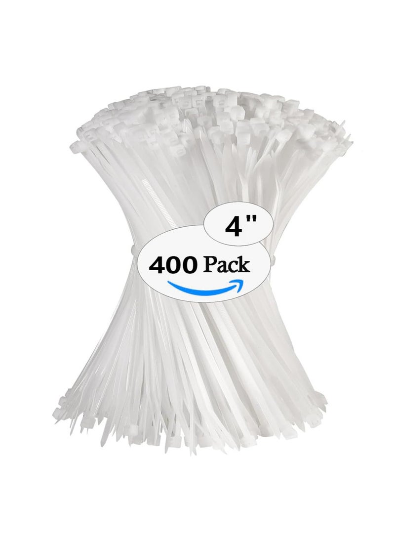 Loquat 4-Inch (400 Pack) Self Locking Zipper Zip Tie With 18 Pounds (Approximately 8.2 Kilograms) Tensile Strength, White - Image 1