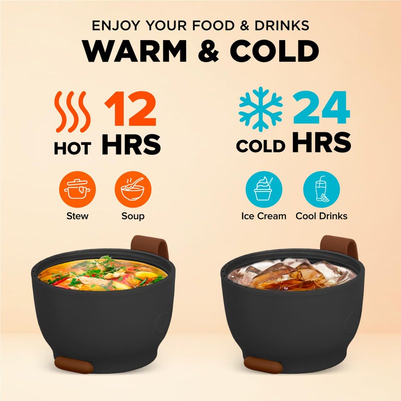 ENERGIFY Vacuum Insulated Food Jar. Large 24oz Bowl incl. Folding Spoon, Cup. Wide Mouth Keep Hot & Cold Drinks Soup Lunch Container for Adults. BPA-Free Stainless Steel, Leak Proof Red Mahogany - Image 3