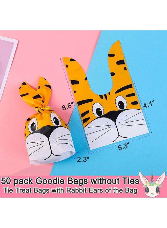 RORANIC 50 Pack Candy Gift Bags,Cute Tiger Small Goodie Bags for Kids Birthday Party, Cellophane Bags for Treats,Cooky,Cookies,Toys,Snacks,Baby Shower Party Favor Bags - Image 2