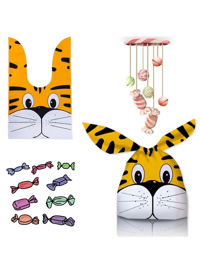 RORANIC 50 Pack Candy Gift Bags,Cute Tiger Small Goodie Bags for Kids Birthday Party, Cellophane Bags for Treats,Cooky,Cookies,Toys,Snacks,Baby Shower Party Favor Bags - Image 1