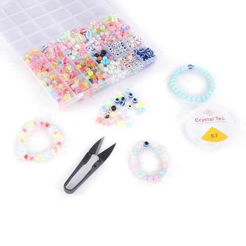 Ambitieux DIY Bracelet Making Kit for Girls – 48 Compartment Combo Set with 1000+ Beads, 8 Charms, Disc Beads, Alphabet Beads, 2 Elastic Threads, Cutter & Hooks – Jewellery Craft Kit for Kids Age 7–12 for girls birthday gift 2 3 4 5 6 7 8 9 - Image 5