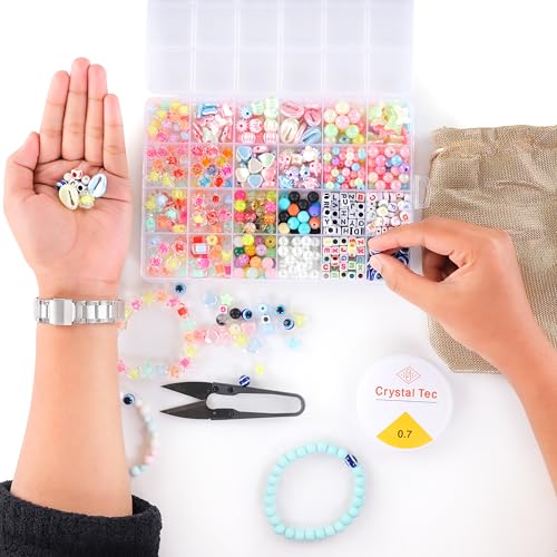Ambitieux DIY Bracelet Making Kit for Girls – 48 Compartment Combo Set with 1000+ Beads, 8 Charms, Disc Beads, Alphabet Beads, 2 Elastic Threads, Cutter & Hooks – Jewellery Craft Kit for Kids Age 7–12 for girls birthday gift 2 3 4 5 6 7 8 9 - Image 3