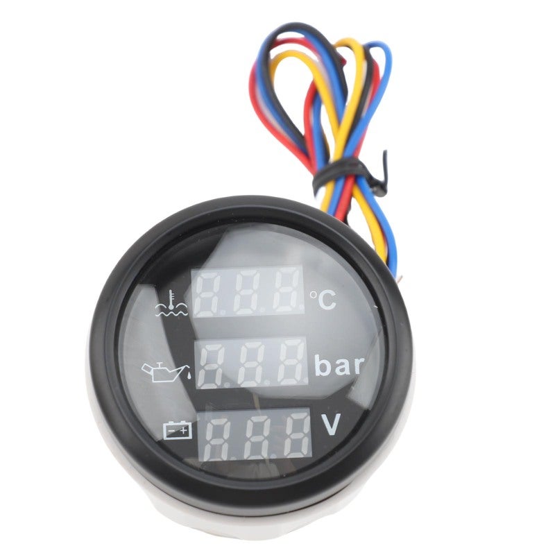 Triple Gauge Set: 2-1/16 Inch Black Dial Black Cover, Real Time Precise Monitoring - Safety Reminding System, 3 In 1 Waterproof Gauge for Cars, Rvs, Trucks, Boats, Motorcycles - Image 3