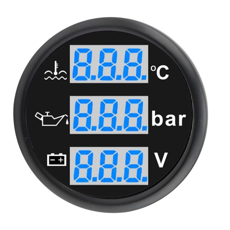 Triple Gauge Set: 2-1/16 Inch Black Dial Black Cover, Real Time Precise Monitoring - Safety Reminding System, 3 In 1 Waterproof Gauge for Cars, Rvs, Trucks, Boats, Motorcycles - Image 2