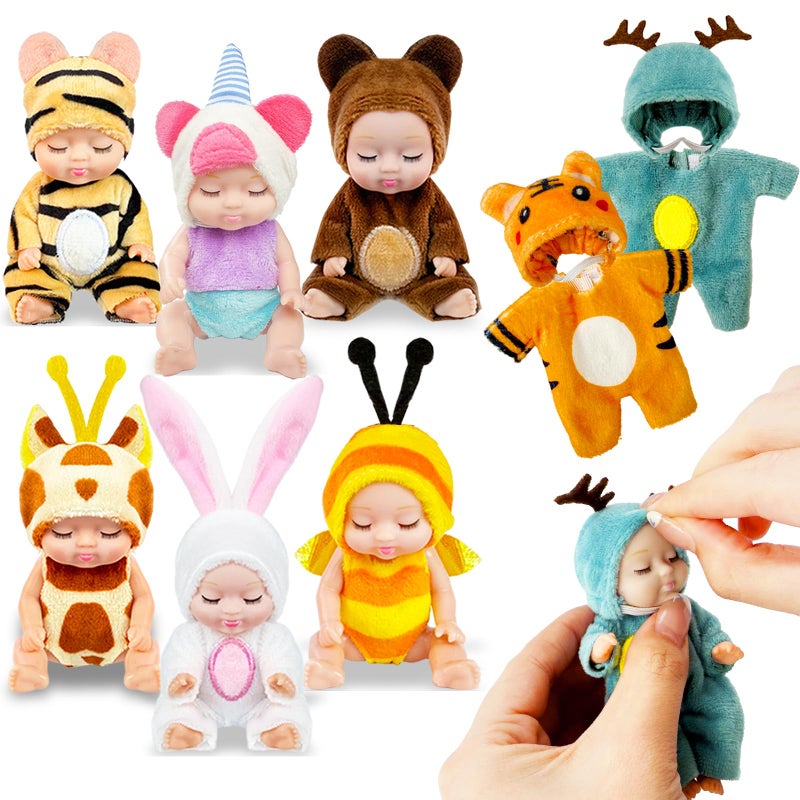 Haawooky 6 Pcs 4 Inch Mini Baby DollsCute Small Baby Doll Toys with 8 Pcs Animal ClothesLifelike Realistic Reborn Tiny Baby Dolls for Kids Baby Shower Easter Basket Birthday Gifts - Image 3
