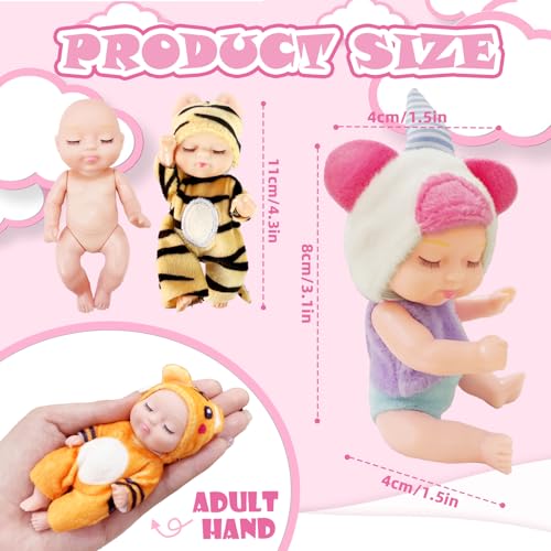 Haawooky 6 Pcs 4 Inch Mini Baby DollsCute Small Baby Doll Toys with 8 Pcs Animal ClothesLifelike Realistic Reborn Tiny Baby Dolls for Kids Baby Shower Easter Basket Birthday Gifts - Image 5