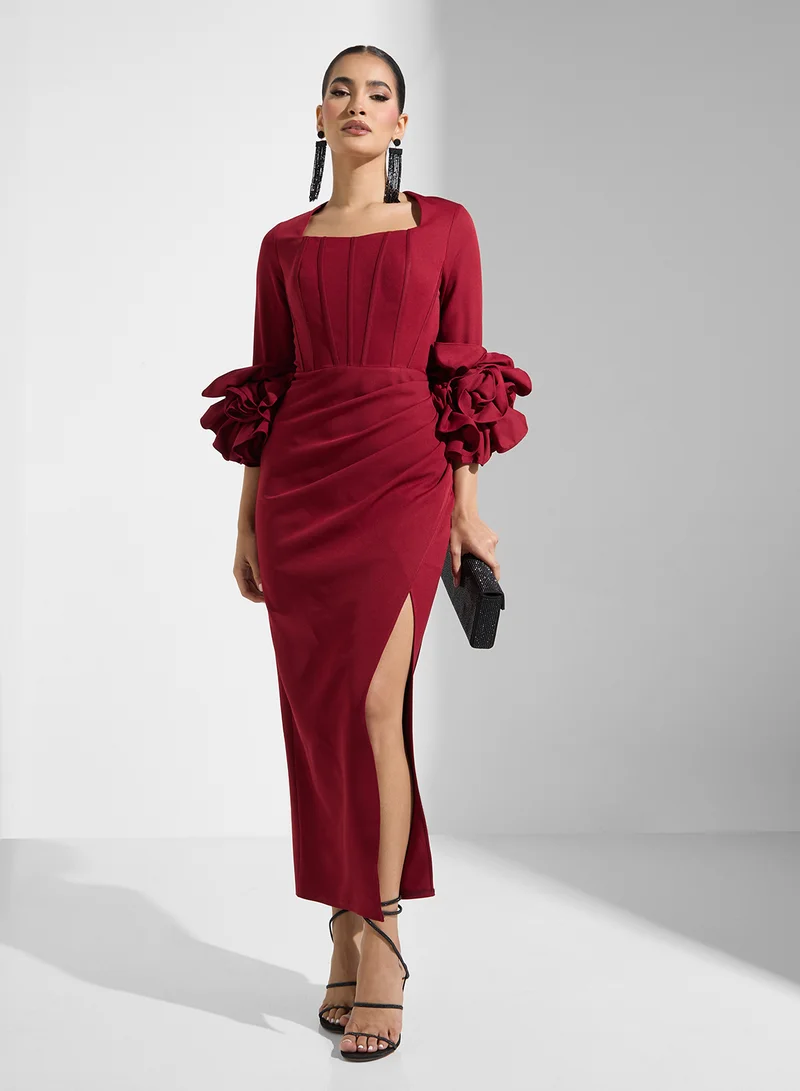 نمشي x Floral Sleeve Midi Dress