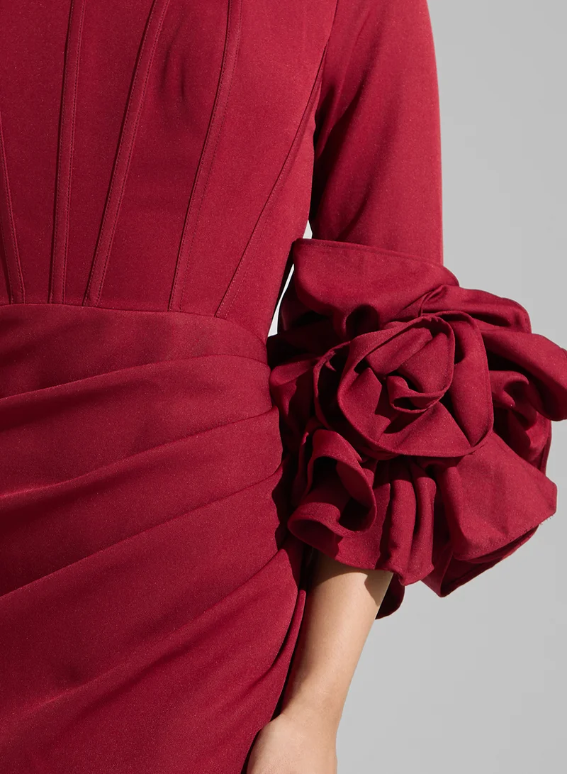 نمشي x Floral Sleeve Midi Dress