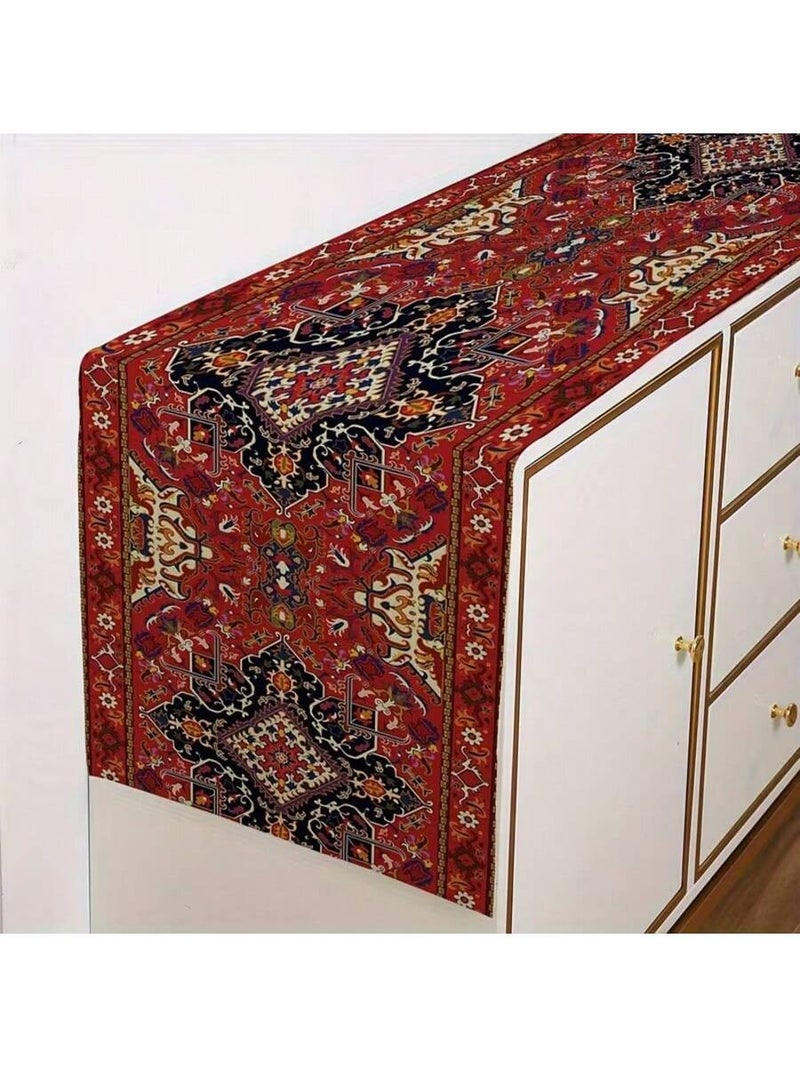 زينه رمضان مفرش طاولة بتصميم شرقي تراثي مزخرف بنقوش فارسية فاخرة لتزيين السفرة والطاولات بمناسبة شهر رمضان – مقاس 183×33 سم - زينه رمضان للمنازل و الحفلات - Image 1