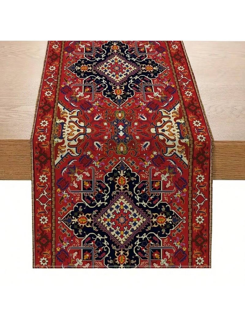 زينه رمضان مفرش طاولة بتصميم شرقي تراثي مزخرف بنقوش فارسية فاخرة لتزيين السفرة والطاولات بمناسبة شهر رمضان – مقاس 183×33 سم - زينه رمضان للمنازل و الحفلات - Image 3