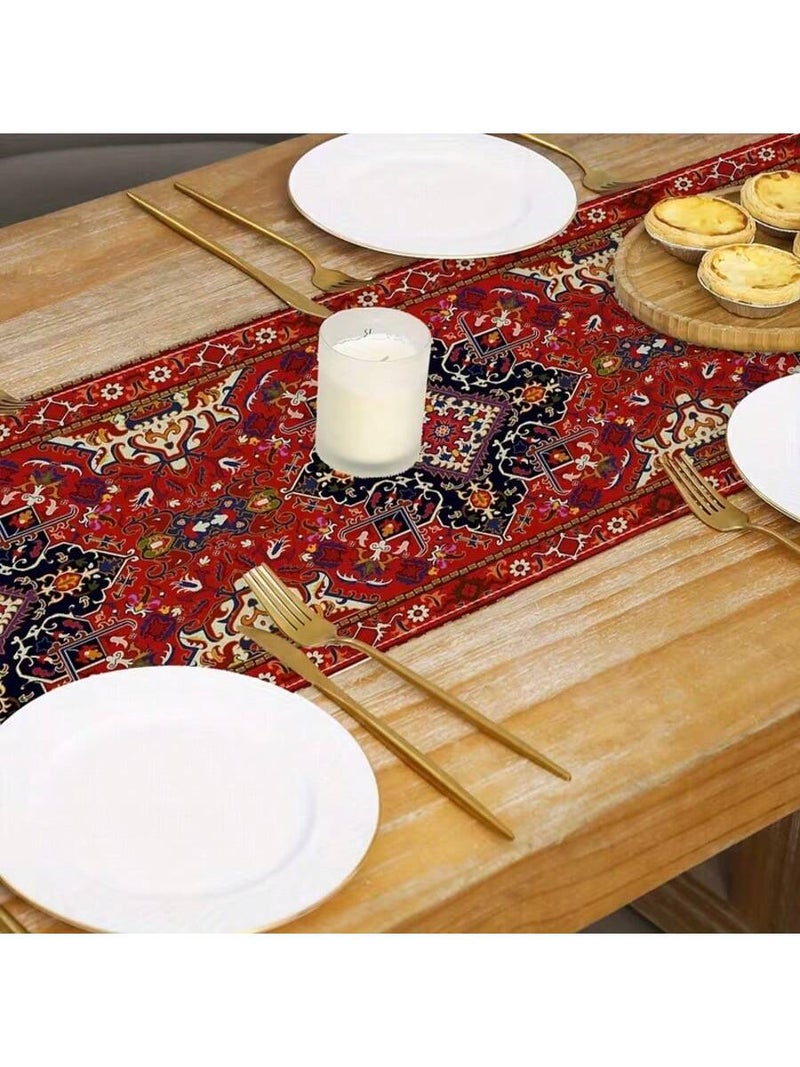 زينه رمضان مفرش طاولة بتصميم شرقي تراثي مزخرف بنقوش فارسية فاخرة لتزيين السفرة والطاولات بمناسبة شهر رمضان – مقاس 183×33 سم - زينه رمضان للمنازل و الحفلات - Image 2