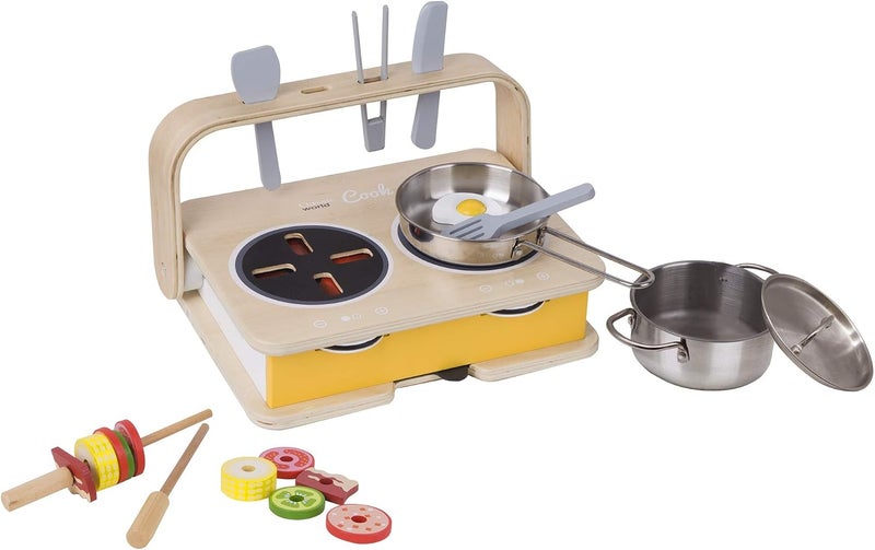 Classic World Wooden 2-In-1 Tabletop Kitchen, Portable Role Play Kitchen for Children, 23 Accessories & Storage Included, 32 x 23 x 8 cm, 3 Years+ - Image 1