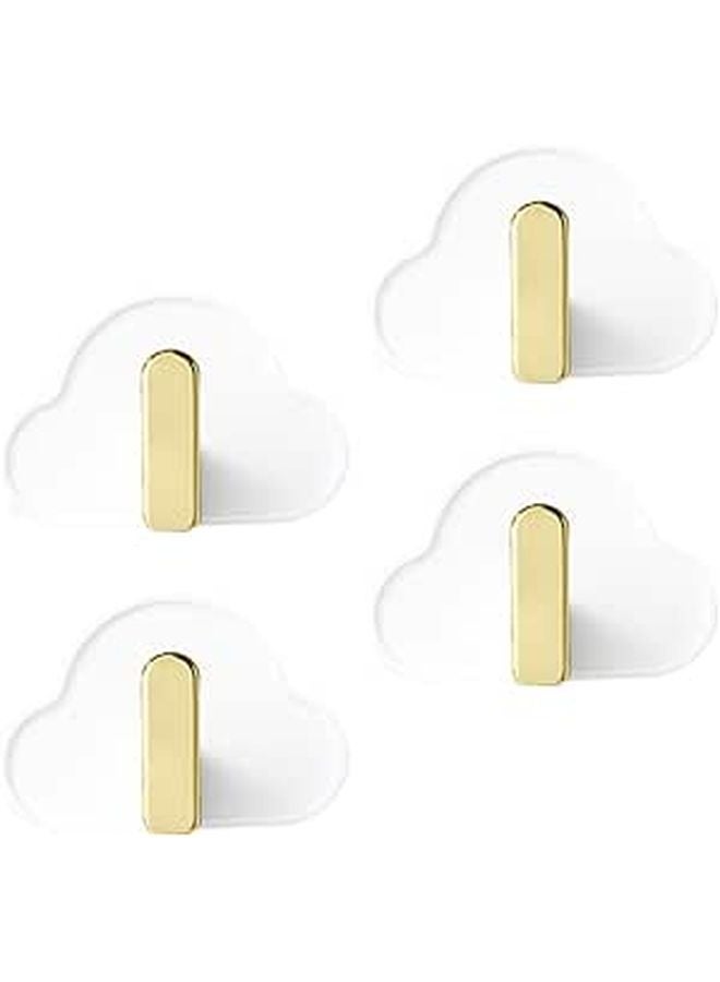 White Plastic Adhesive L Shaped Wall Hooks 4pcs No Damage Storage For Kitchen Bathroom - Image 1
