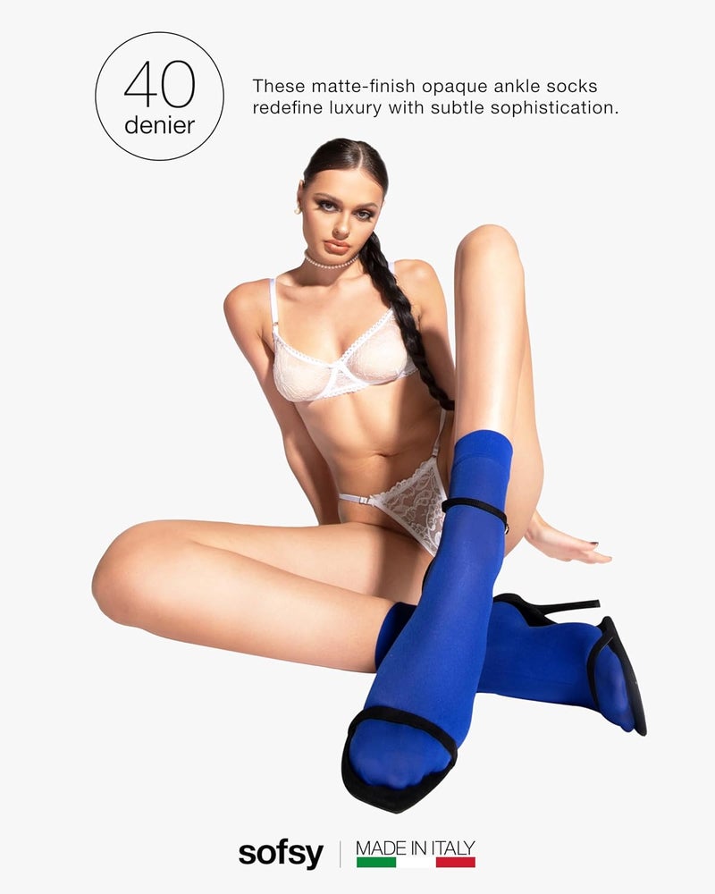 sofsy Italian High-Fashioned Ankle Socks - 40 Den Semi Sheer Nylon Stockings for Women | Durable, Soft, Low-Cut Design - Image 5