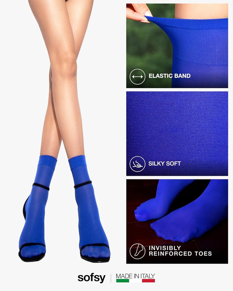 sofsy Italian High-Fashioned Ankle Socks - 40 Den Semi Sheer Nylon Stockings for Women | Durable, Soft, Low-Cut Design - Image 4