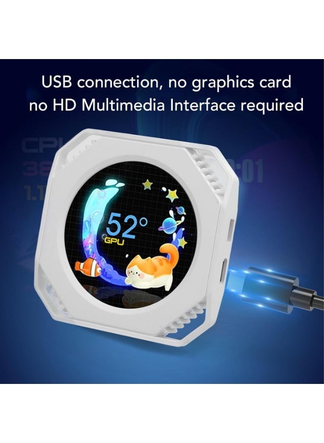 MiraBox 2.1 Inch Round Computer Temp Monitor, Desktop RGB Ambient Screen, USB Mini Screen with RGB GPU CPU Temperature Display, DIY Dynamic Theme (White) - Image 4