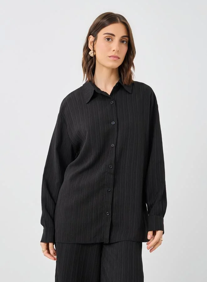 Take Two Take Two Textured Button Up Shirt and Pants Co-Ords