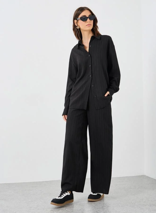 Take Two Take Two Textured Button Up Shirt and Pants Co-Ords