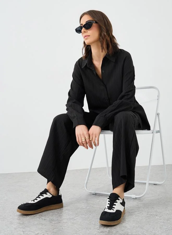 Take Two Take Two Textured Button Up Shirt and Pants Co-Ords