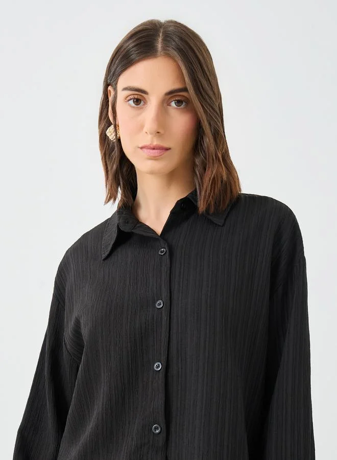 Take Two Take Two Textured Button Up Shirt and Pants Co-Ords