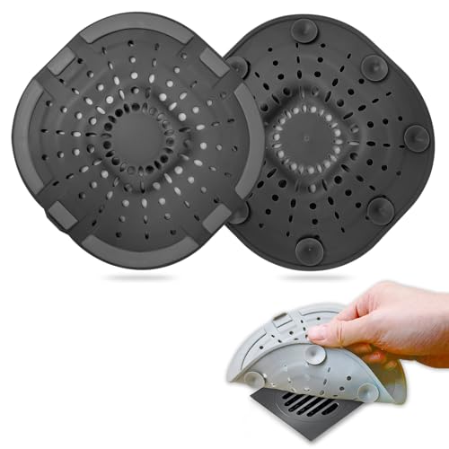 Hair Drain CatcherSquare Drain Cover for Shower Strong Adhesion Silicone Hair Stopper with Suction CupEasy to Install Suit for BathroomBathtubKitchen 2 Pack Black Brown