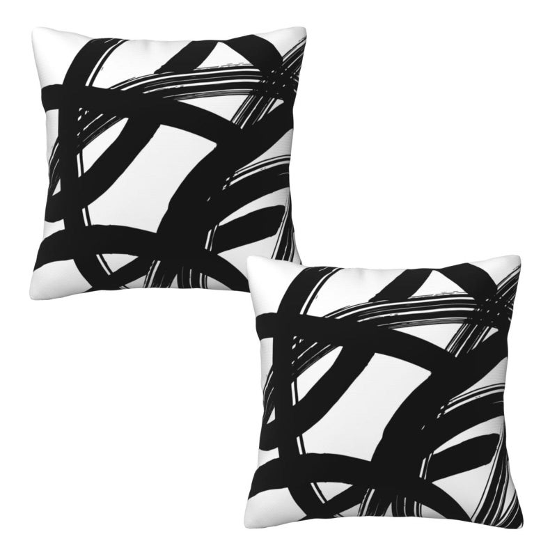Lcokin Black and White Striped Throw Pillow Covers 18x18 in Set of 2, Decorative Abstract Art Boho Line Outdoor Pillow Case Square Cushion Covers for Farmhouse Sofa Bed Couch Living Room - Image 1