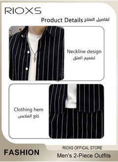 RIOXS Men's 2-Piece Outfits with Striped Shirt and Shorts, Fashionable Summer Outfit, Comfortable Drawstring Shorts and Button-down Shirt Sets, Ideal for Everyday Wear  - Image 2