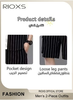 RIOXS Men's 2-Piece Outfits with Striped Shirt and Shorts, Fashionable Summer Outfit, Comfortable Drawstring Shorts and Button-down Shirt Sets, Ideal for Everyday Wear  - Image 3