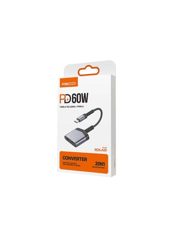 Recci - Recci RDS-A19 Type-C PD 2in1 Charging and Audio Adapter - Image 1