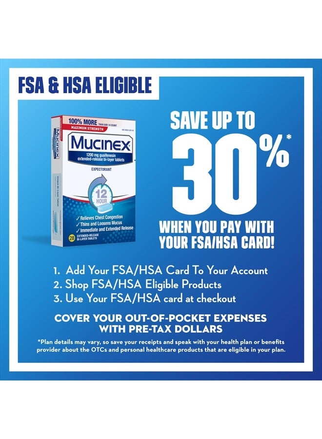 MUCINEX 1200mg Maximum Strength Chest Congestion & Mucus Relief, Guaifenesin Expectorant - 28ct Tablets - Image 5