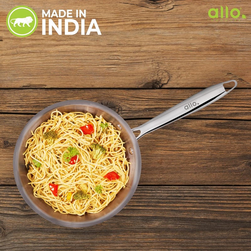 Allo Triply Stainless Steel Wok for Deep Fry/Stir Fry/Dry Veg/Sauté/Chinese Wok Cooking/Noodles Induction Friendly Naturally Non-Stick | 10 Years Warranty, 22Cm, 2 Litre - Image 5