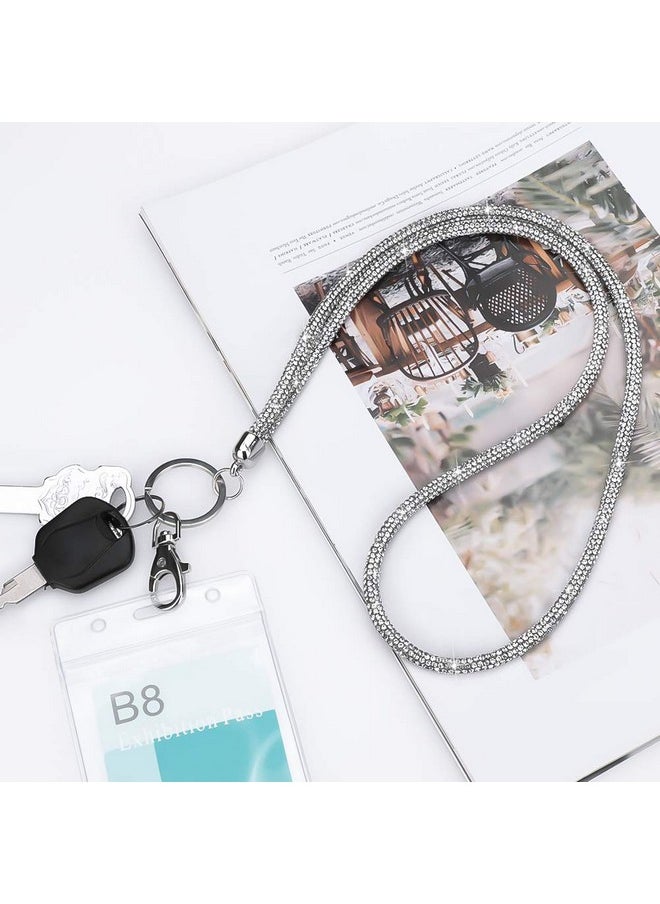 Artscope - Id Card Holder Lanyard 34.8'' All Around Bling Crystal Neck Strap Lanyard Women'S Chain Badge Holder Necklace (Silver) - Image 1