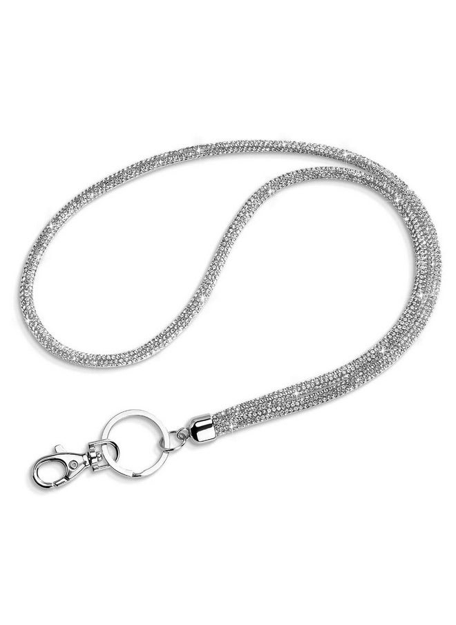 Artscope - Id Card Holder Lanyard 34.8'' All Around Bling Crystal Neck Strap Lanyard Women'S Chain Badge Holder Necklace (Silver) - Image 1