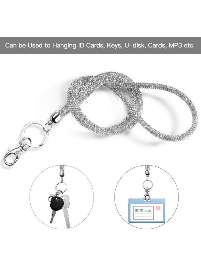 Artscope - Id Card Holder Lanyard 34.8'' All Around Bling Crystal Neck Strap Lanyard Women'S Chain Badge Holder Necklace (Silver) - Image 1