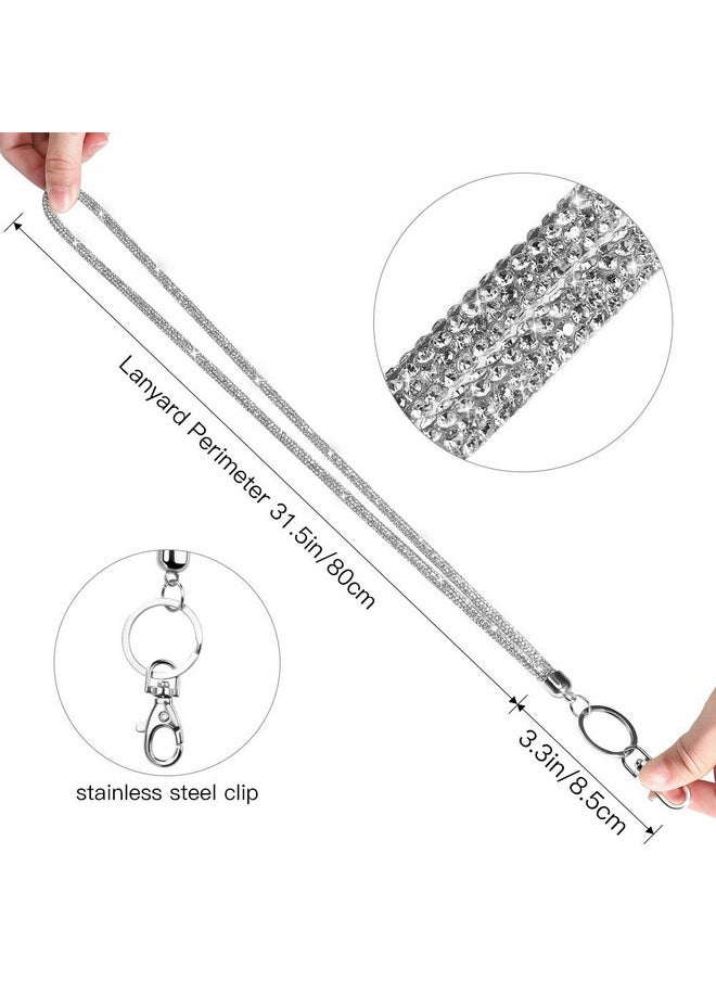 Artscope - Id Card Holder Lanyard 34.8'' All Around Bling Crystal Neck Strap Lanyard Women'S Chain Badge Holder Necklace (Silver) - Image 1