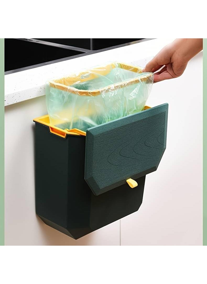 Waqif waqif Plastic Trash Can Wastebasket Kitchen Compost Bin for Counter Top or Under Sink Hanging Small Trash Can with Lid for CupboardBathroom Mountable Indoor Compost Bucket Coffee  - Image 1