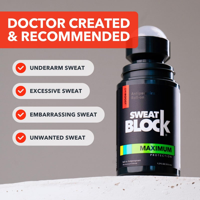 SweatBlock Maximum Strength Roll-On Antiperspirant for Men and Women 1.2 FL OZ Hyperhidrosis and Odor Control Formula Blocks Excessive Sweat for Days Per Application Dermatologist Recommended Solution - Image 4