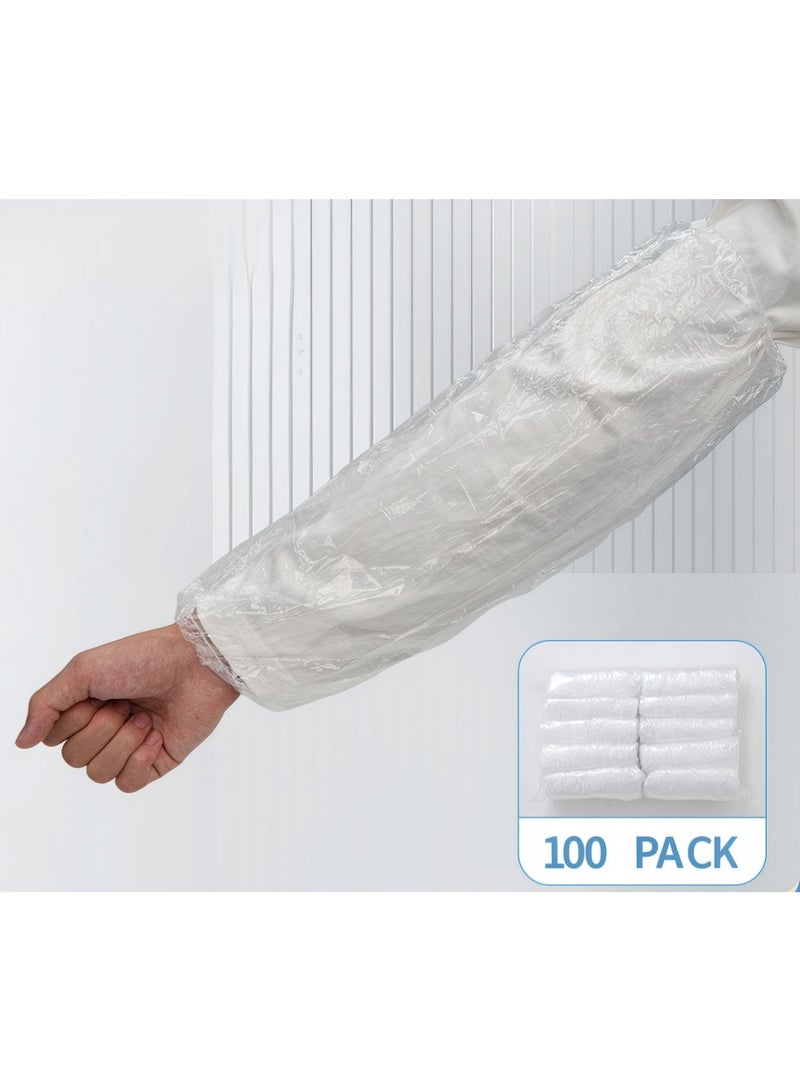 YelaJoy Disposable Plastic PE Arm Covers - 100 Pack Waterproof Sleeves for Kitchen, Hotel, Home Cleaning - Adult Long Sleeve Protection - Clear - Image 1