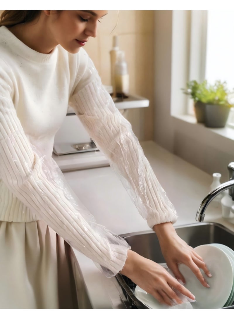 YelaJoy Disposable Plastic PE Arm Covers - 100 Pack Waterproof Sleeves for Kitchen, Hotel, Home Cleaning - Adult Long Sleeve Protection - Clear - Image 4