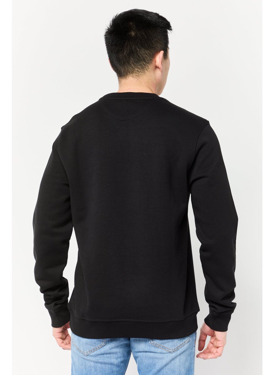 LAMBORGHINI Men Crew Neck Brand Logo Long Sleeves Sweatshirt, Black  - Image 4