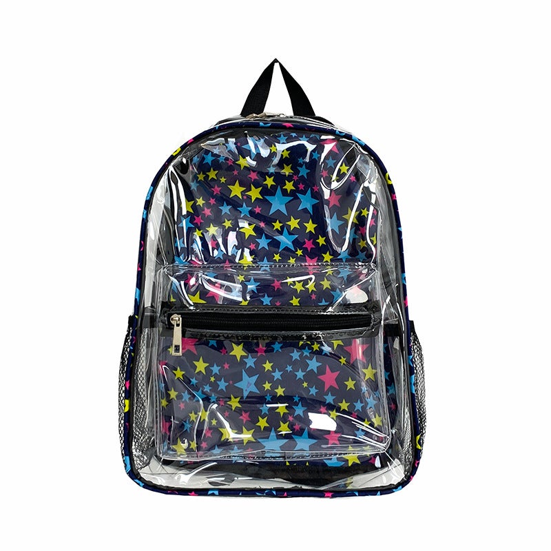 Transparent PVC Backpack for Women Summer Large Capacity Waterproof Casual Stars 