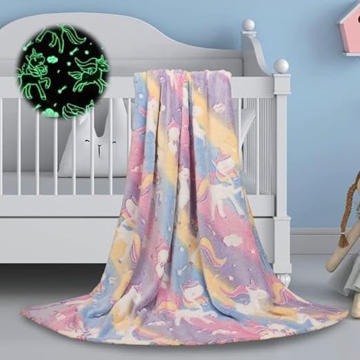 TEMSON Blankets for Kids – Glow in The Dark Blanket, Unicorn Print, Light Weight Soft Cozy All Weather Blankets for Toddlers Baby Boys & Girls - Image 2